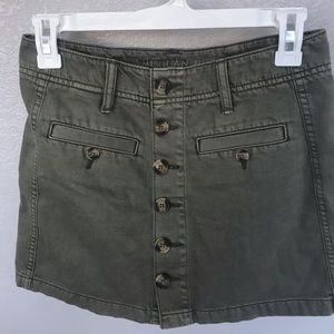 High Waisted Olive Denim A-Line Skirt